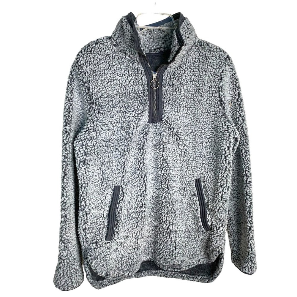 Cozy Sherpa Half-Zip Gray Faux Sherpa Fleece Pullover Jacket Size M Outdoor